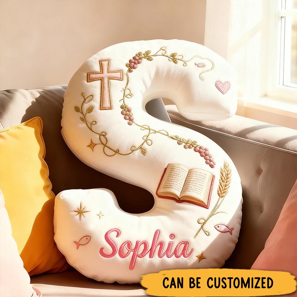Personalized Cross Bible Letter Pillow with Custom Name Home Decor Graphic 3D Print Pillow Religious Faith Gift for Christians Christmas Gift