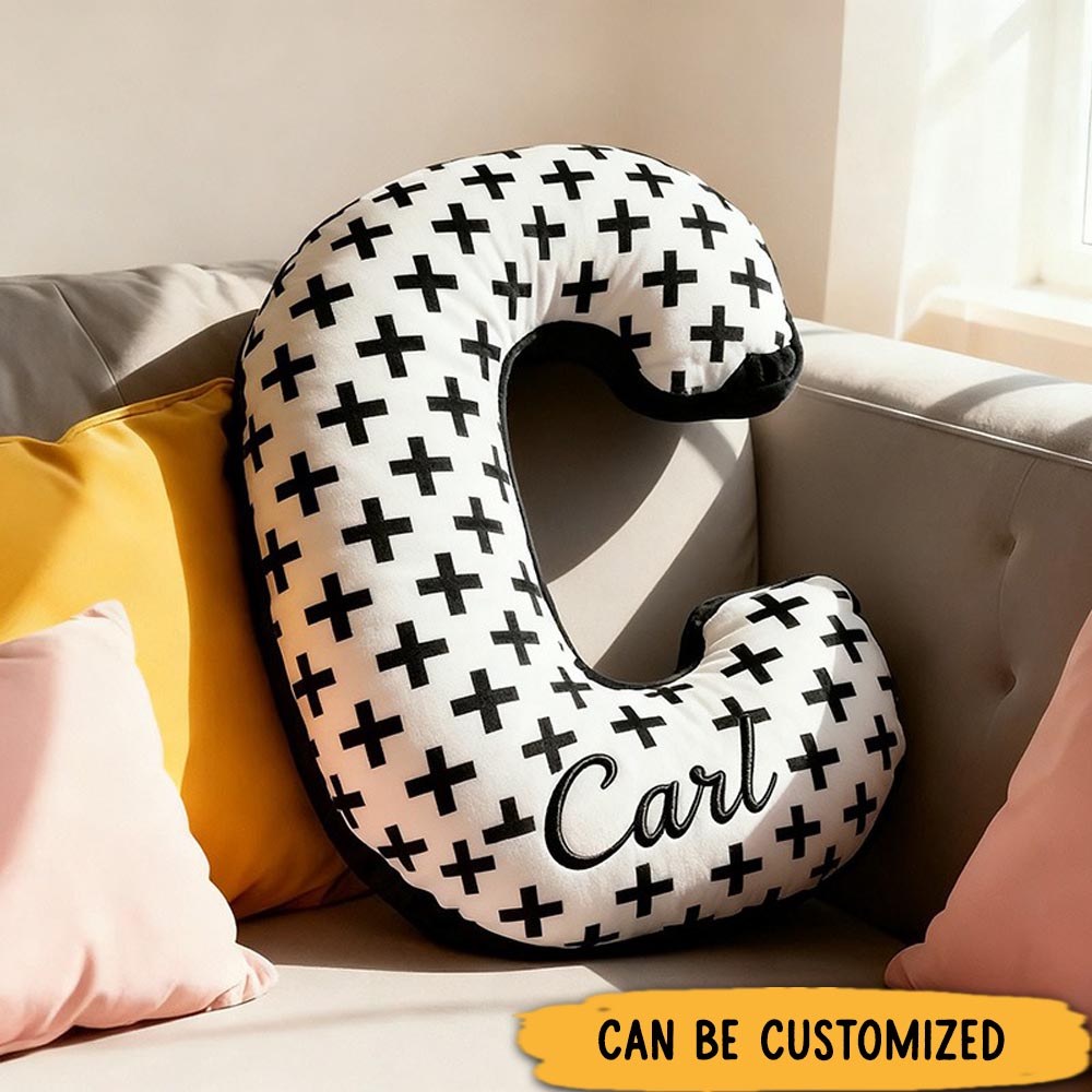 Personalized Cross Letter Pillow with Custom Name Home Decor Modern Black and White Pillow Faith Gift Religious Christian Gift
