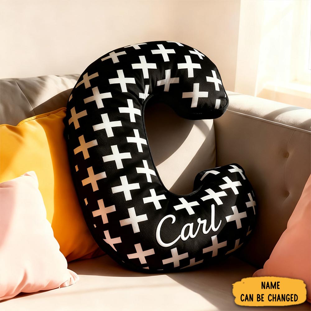 Personalized Cross Letter Pillow With Custom Name Home Decor Modern Black And White Pillow Religious Christian Gift Faith Gift