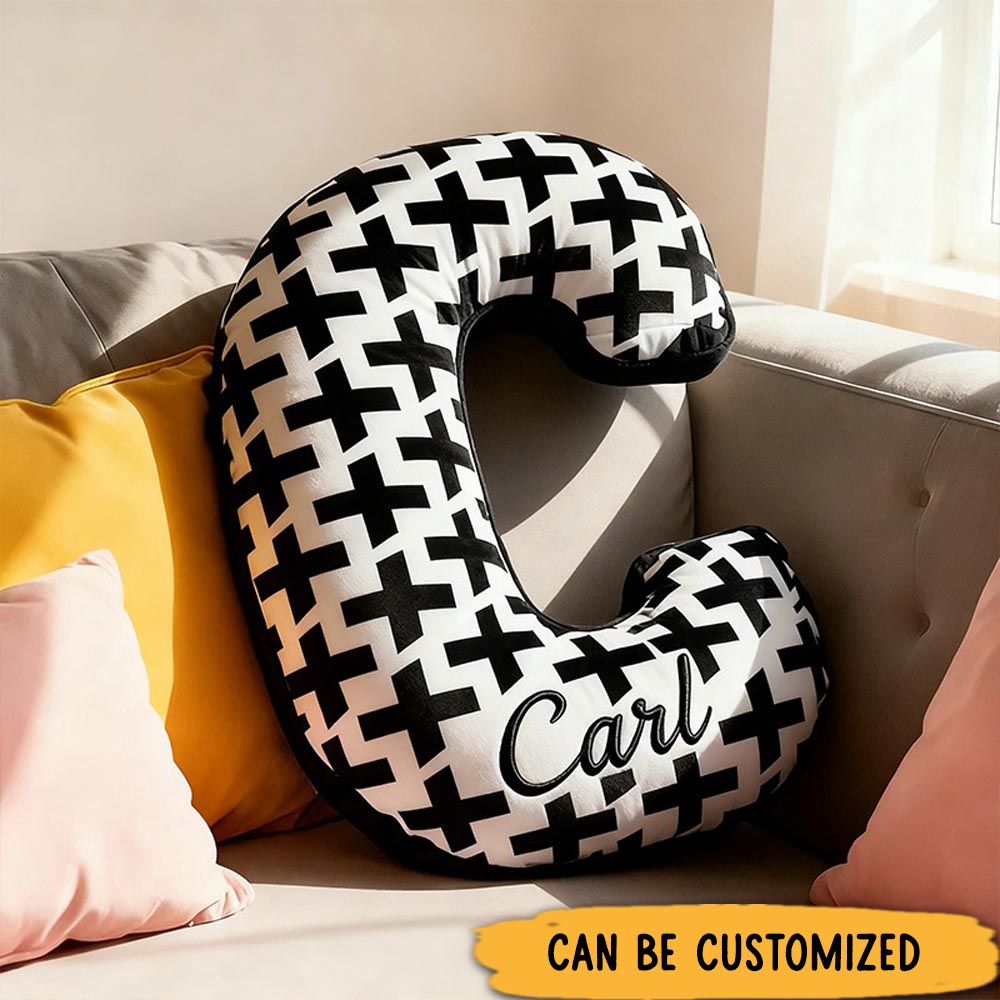 Personalized Cross Letter Pillow with Custom Name Home Decor Modern Black and White Pillow Religious Christian Gift Faith Gift