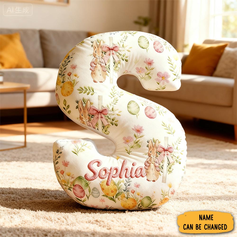 Personalized Cross Rabbit Letter Pillow With Name Home Decor Christian Pillow Religious Gift Faith Pillow For Girls