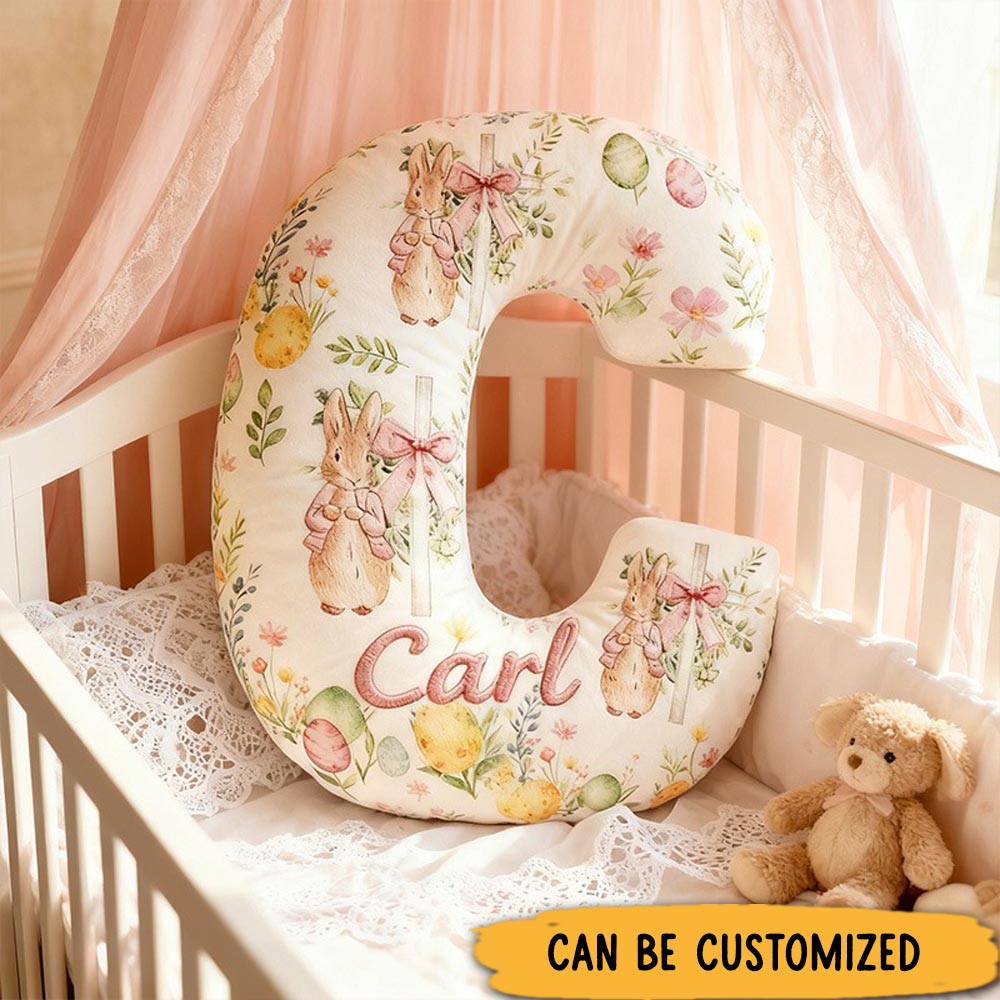 Personalized Cross Rabbit Letter Pillow with Name Home Decor Christian Pillow Religious Gift Faith Pillow for Girls