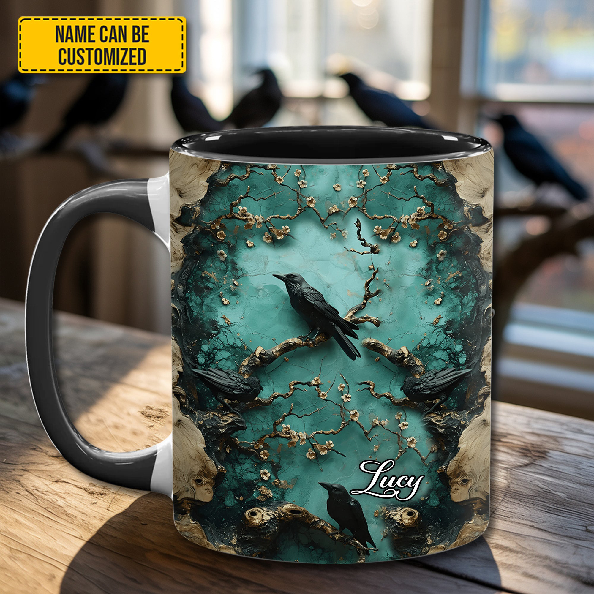 Personalized Crow Mystic Blossom Mug Custom Coffee Mug Gifts For Raven Lovers