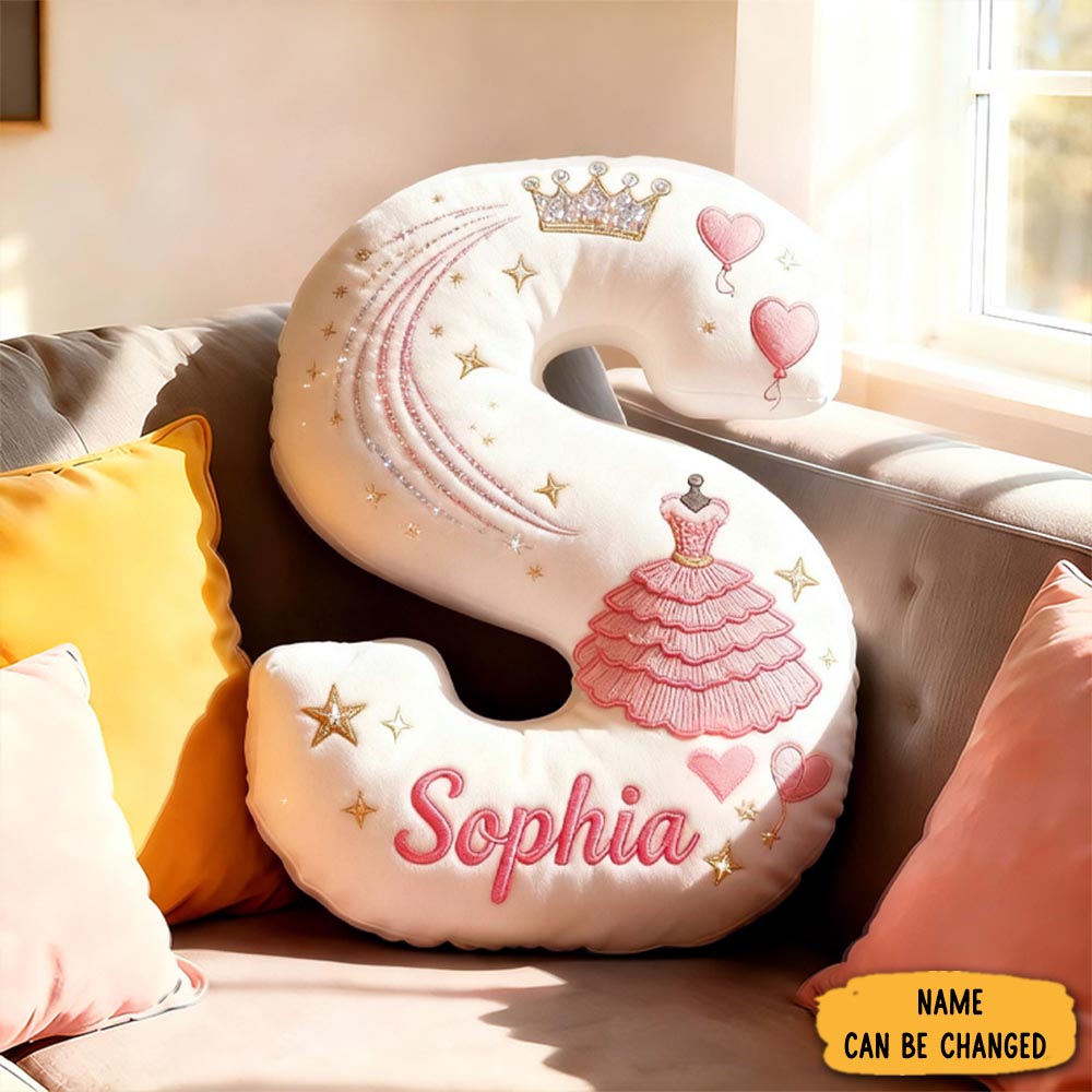 Personalized Crown Heart Custom Name Soft Decorative Gift Fairytale Princess Style Cozy Nursery Room Dream Pink Magic Graphic 3d Print Pillow