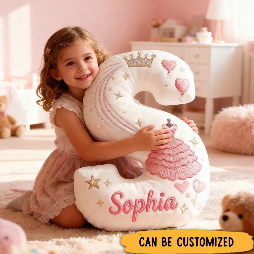 Personalized Crown Heart Custom Name Soft Decorative Gift Fairytale Princess Style Cozy Nursery Room Dream Pink Magic Graphic 3D Print Pillow