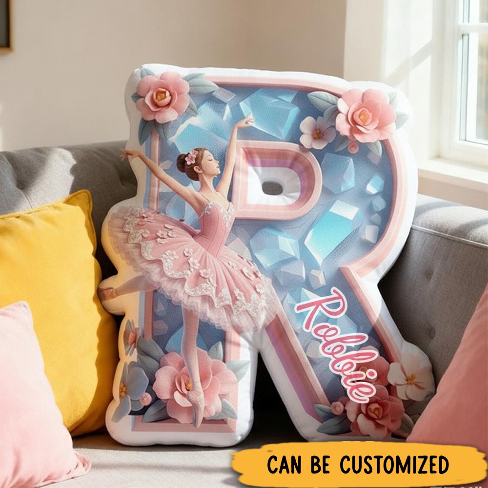 Personalized Crystal Ballet Alphabet Shaped Pillow for Dance Lovers Initial Pillow Christmas Gift for Kids