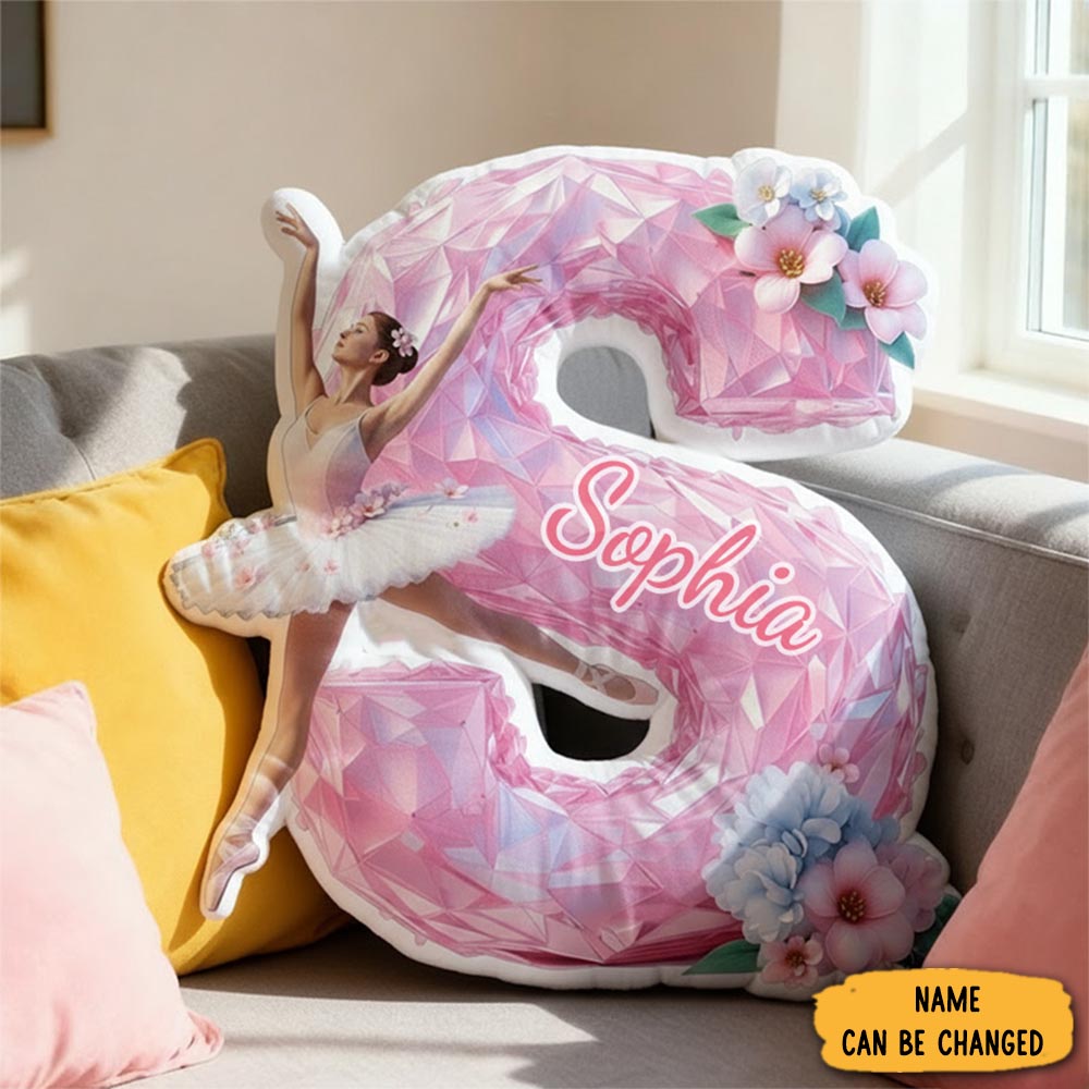 Personalized Crystal Ballet Alphabet Shaped Pillow For Dance Lovers Initial Pillow Christmas Gift For Kids