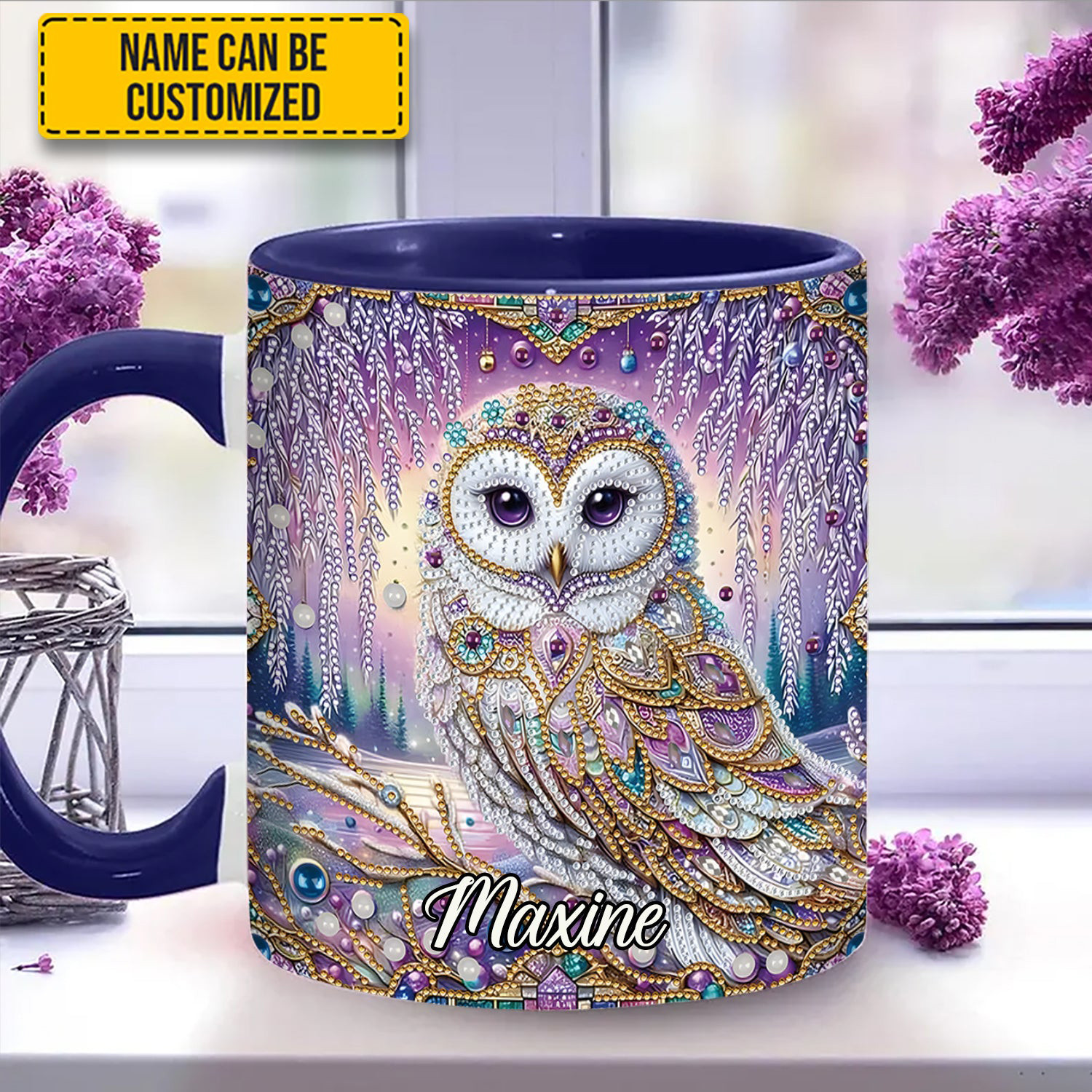 Personalized Crystal Diamond Owl Mug Owl Design Coffee Mug Gifts For Animal Lovers