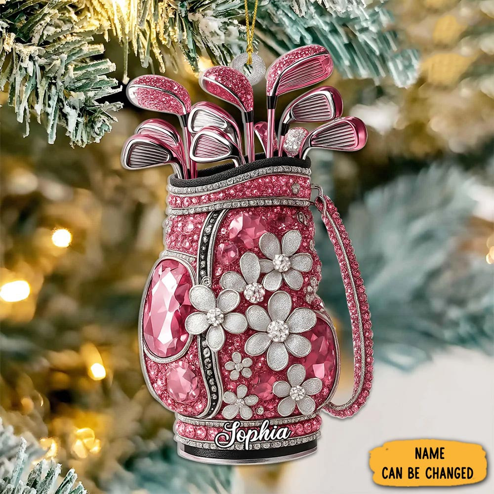Personalized Crystal Pink Golf Bag Christmas Ornament Xmas Decor Christmas Tree Decorations