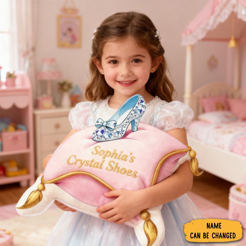 Personalized Crystal Shoe Cushion Custom Name Soft Decorative Gift Fairytale Princess Style Elegant Pink Bedroom Magic Charm Graphic 3d Print Pillow
