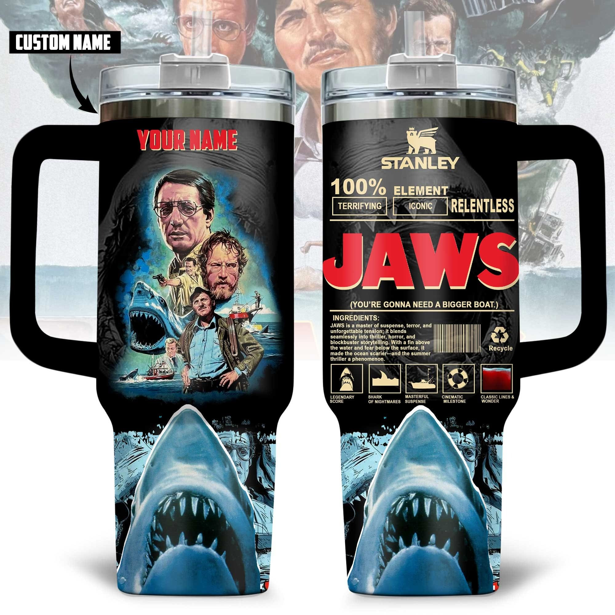 Personalized Custom JAWS Tumbler Merchandise Themed Movie Gifts For Jaws Fans