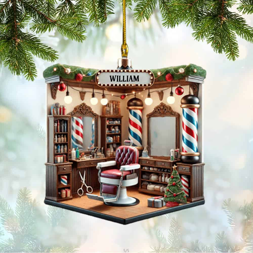 Personalized Custom Name Barber Shop Personalized Christmas Ornament Christmas Gift For Barber Barber Shop Decor Christmas