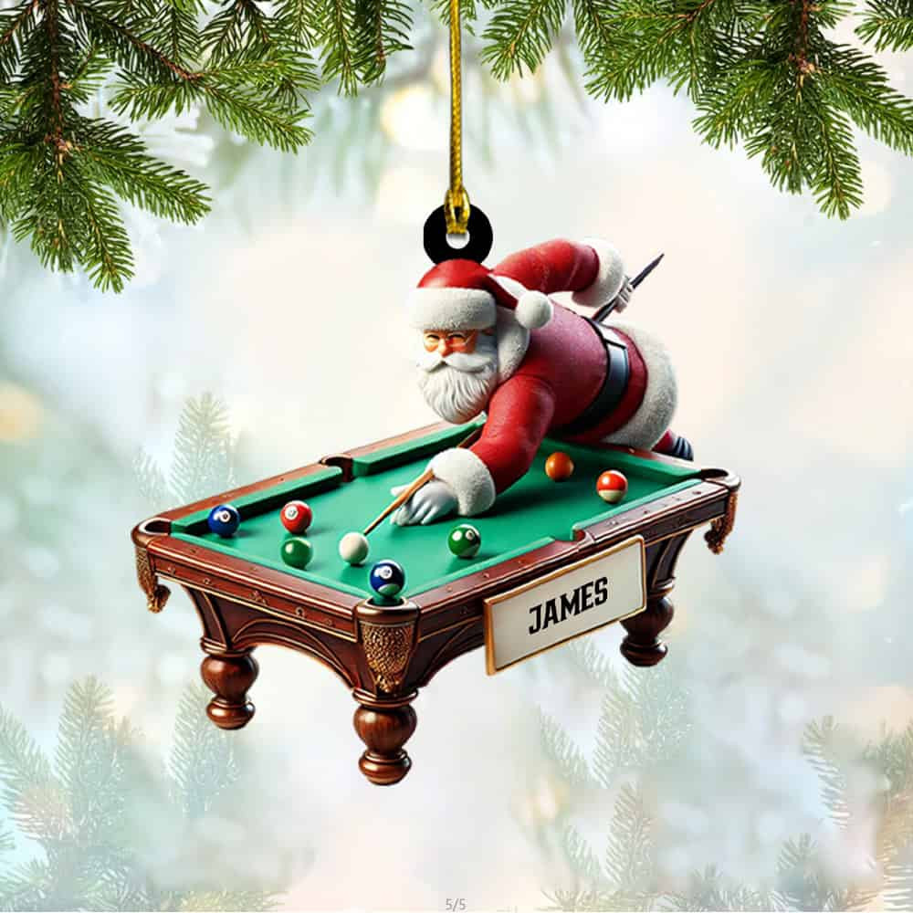 Personalized Custom Name Billiard Santa Ornament Personalized Christmas Acrylic Ornament Gift For Billiard Lover
