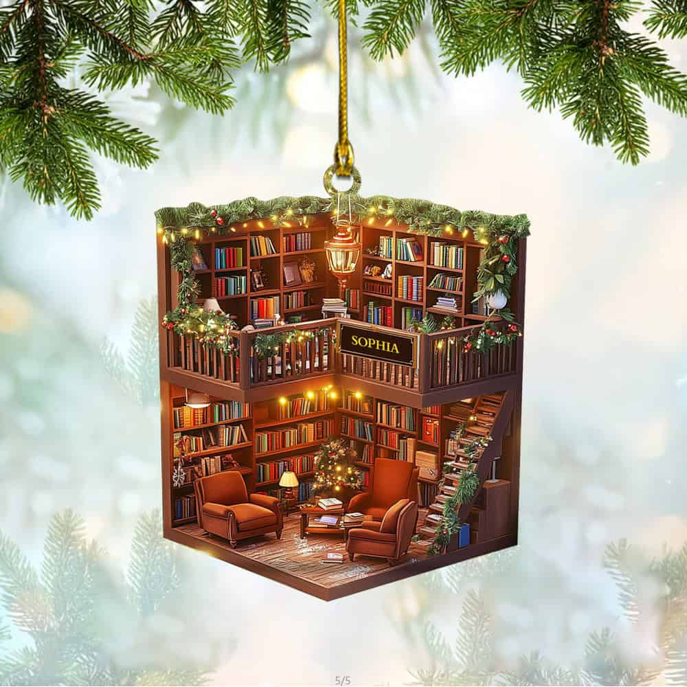 Personalized Custom Name Book Store Ornament Personalized Book Store Christmas Acrylic Ornament Gift For Book Lovers
