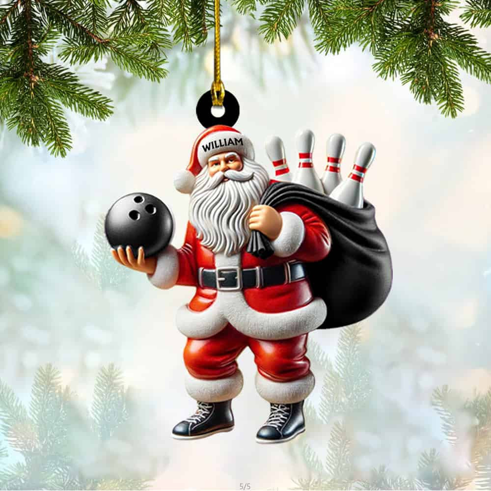 Personalized Custom Name Bowling Santa Christmas Ornament Personalized Bowling Acrylic Ornament Gift For Bowling Lover