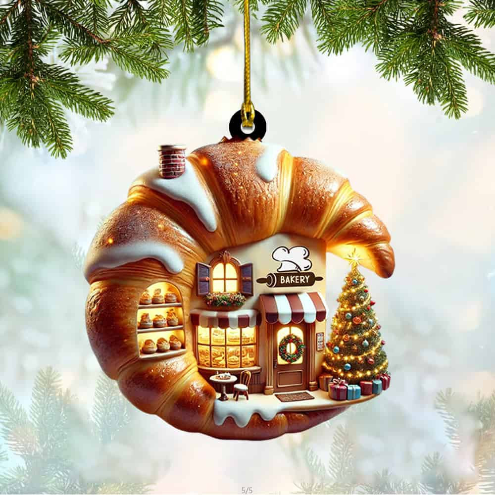 Personalized Custom Name Croissant Christmas Ornament Personalized Croissant Shop Flat Ornament Croissant Christmas Hanging Decor Loved Croissant Ornament