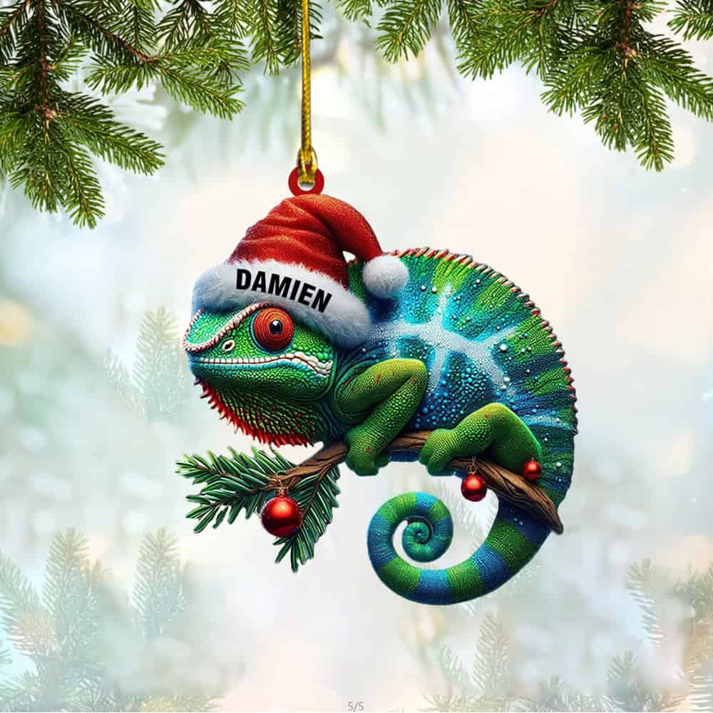 Personalized Custom Name Cute Gecko Christmas Chameleon Ornament Personalized Chameleon Christmas Ornament Chameleon Christmas Home Decor