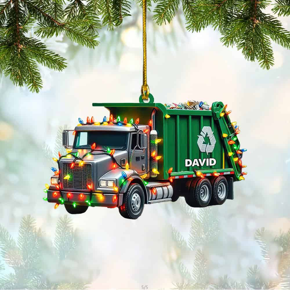 Personalized Custom Name Garbage Ornament Personalized Garbage Truck Christmas Ornament