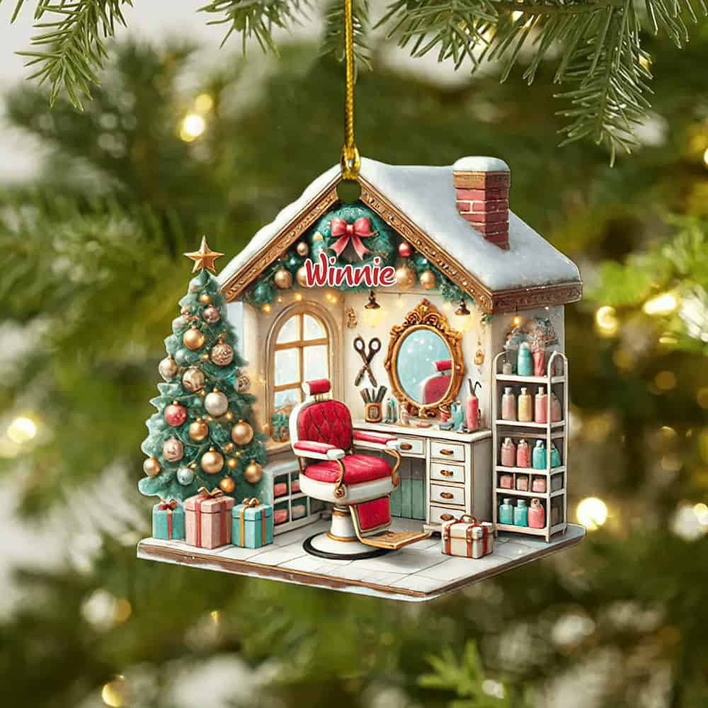 Personalized Custom Name Hair Salon Christmas Tree Personalized Ornament Gift For Hairdresser Hair Salon Owner