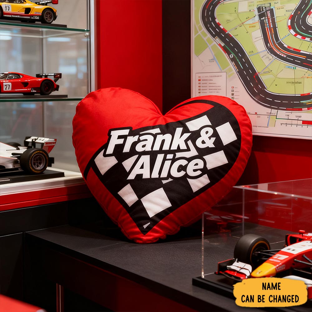 Personalized Custom Name Heart Pillow Gift For Racers And Car Lovers