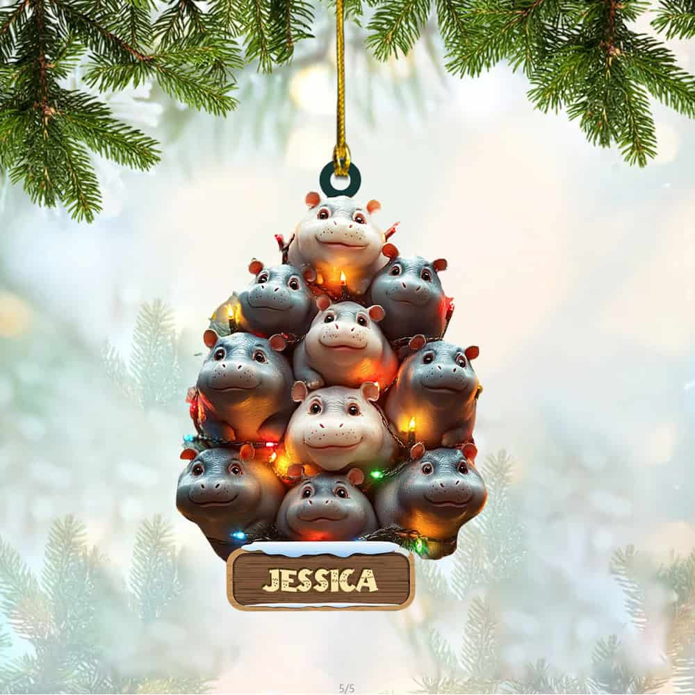 Personalized Custom Name Hippo Ornament Personalized Adorable Baby Hippo Christmas Ornament Gift For Hippo Lover