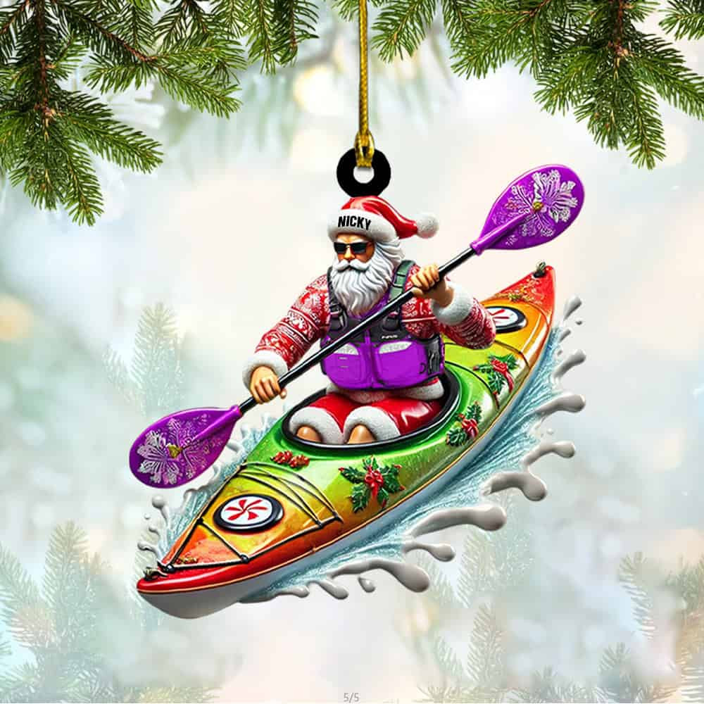 Personalized Custom Name Kayak Christmas Ornament Personalized Santa Kayak Acrylic Ornament Gift For Kayak Lover