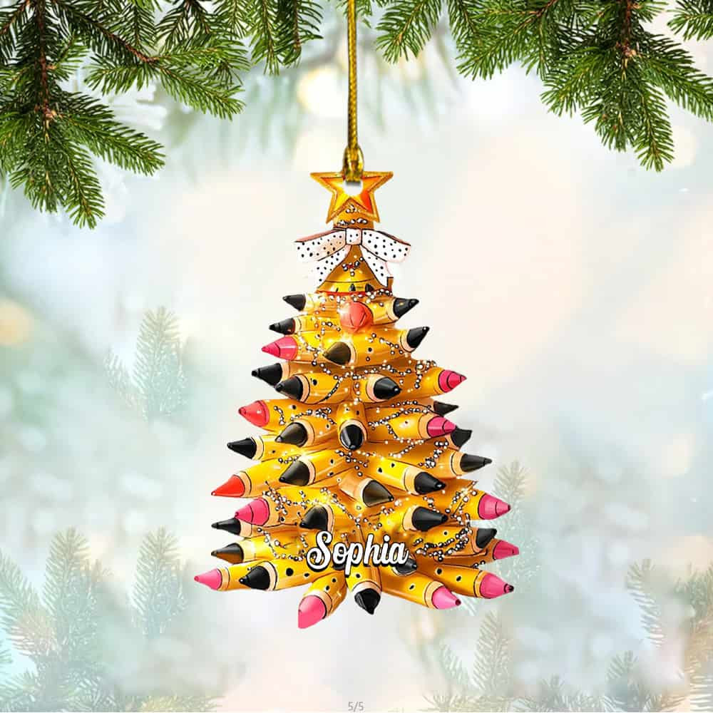 Personalized Custom Name Pencil Christmas Tree Ornament Personalized Teacher Christmas Acrylic Ornament Teacher Keepsake Gift Gift For Teacher