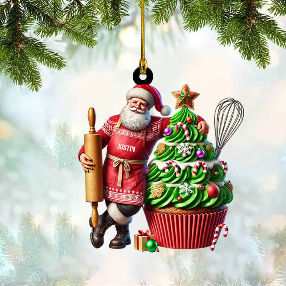 Personalized Custom Name Santa Baker Ornament Santa Makes Cakes Personalized Christmas Acrylic Ornament Gift For Baker