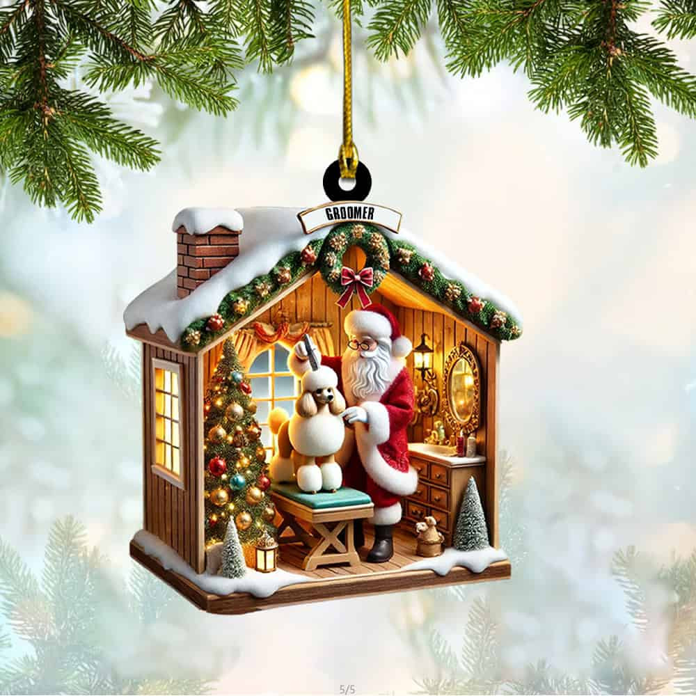 Personalized Custom Name Santa Groomer Ornament Personalized Christmas Acrylic Ornament Gift For Groomer Grooming Salon Decor
