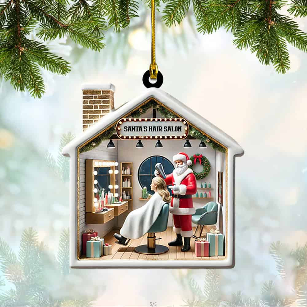 Personalized Custom Name Santa Hair Salon Ornament Personalized Hair Salon Christmas Ornament Gift For Hair Stylist Hairdresser Barber Shop
