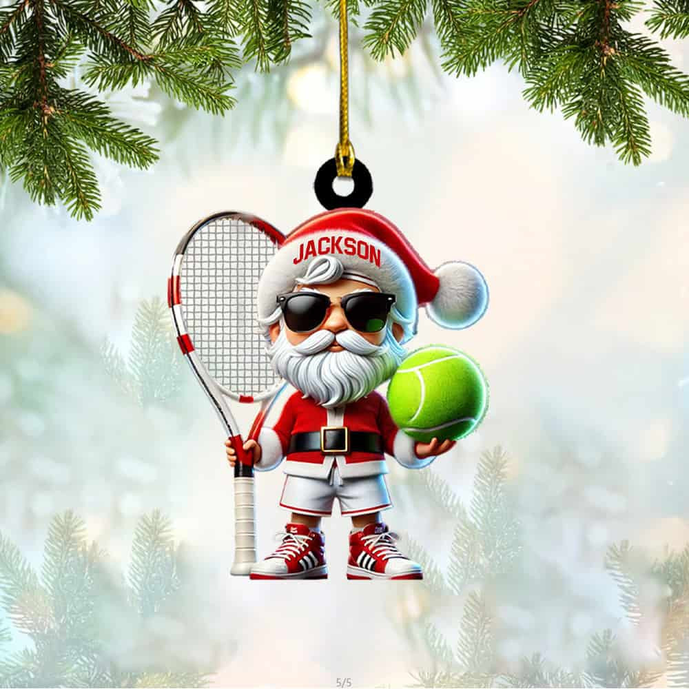 Personalized Custom Name Santa Play Tennis Christmas Ornament Personalized Tennis Acrylic Ornament Gift For Tennis Player Tennis Lover