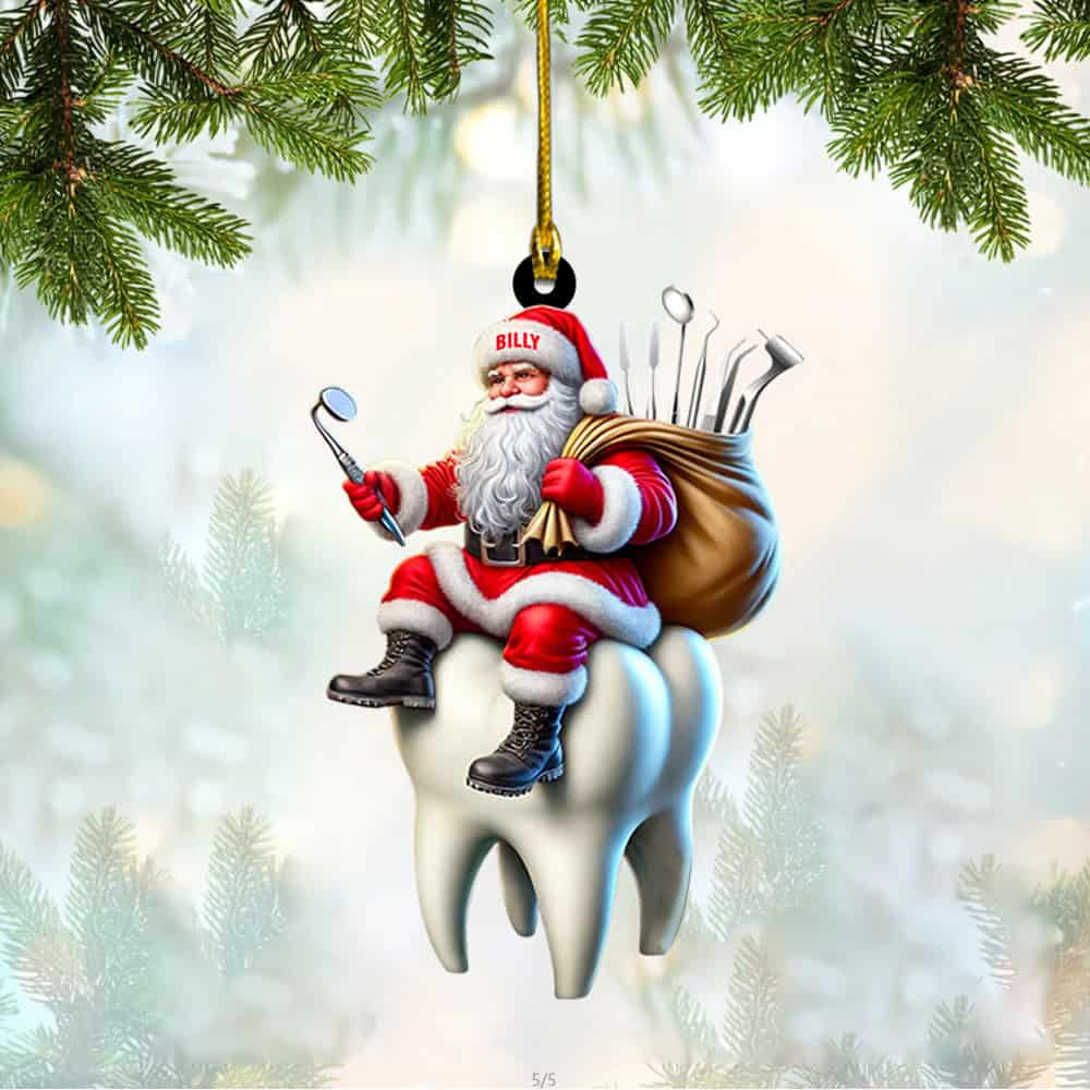 Personalized Custom Name Santa With Tooth Christmas Ornament Personalized Dentist Christmas Ornament Gift For Dentists