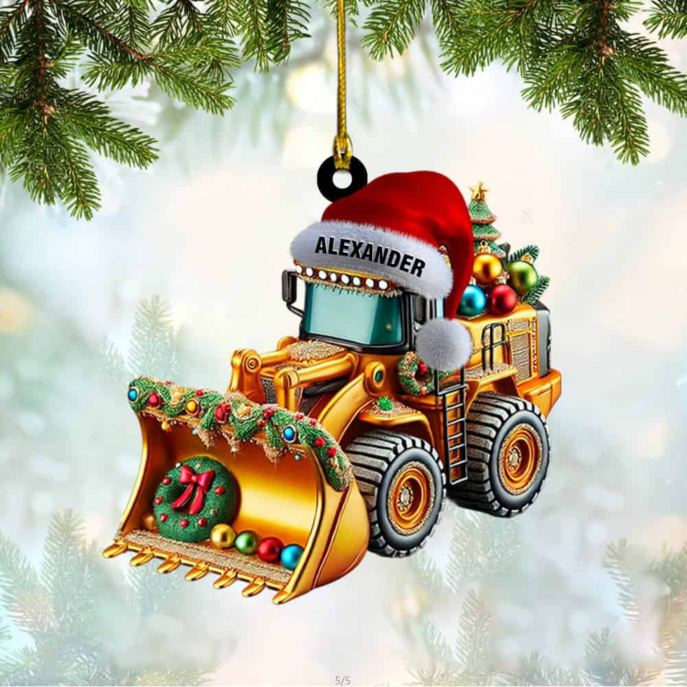 Personalized Custom Name Snow Plow Truck With Santa Hat And Christmas Lights Ornament Personalized Snow Blowers Ornament