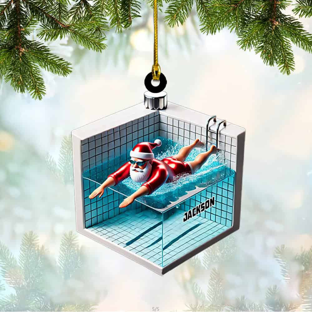 Personalized Custom Name Swimming Santa Christmas Ornament Personalized Christmas Acrylic Ornament Gift For Swimmer