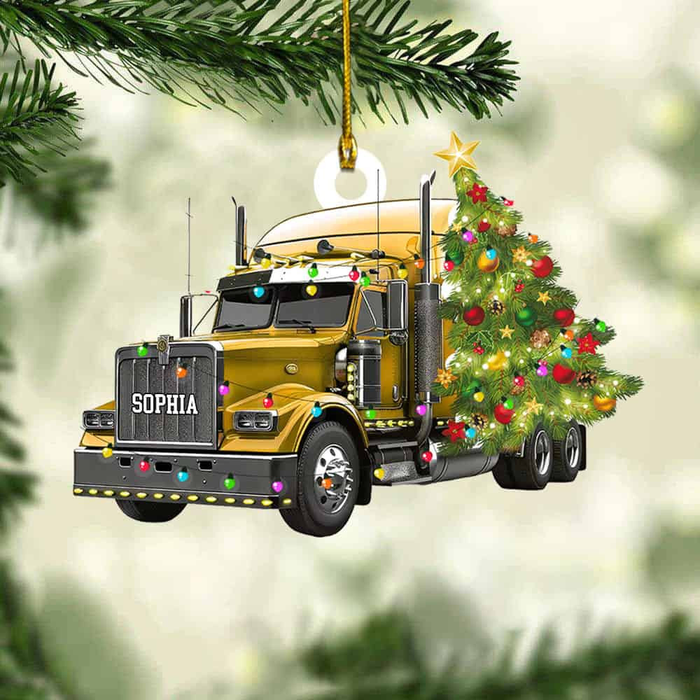 Personalized Custom Name Truck Tree Ornament Personalized Truck Christmas Ornament Gift For Truck Driver Truck Lovers