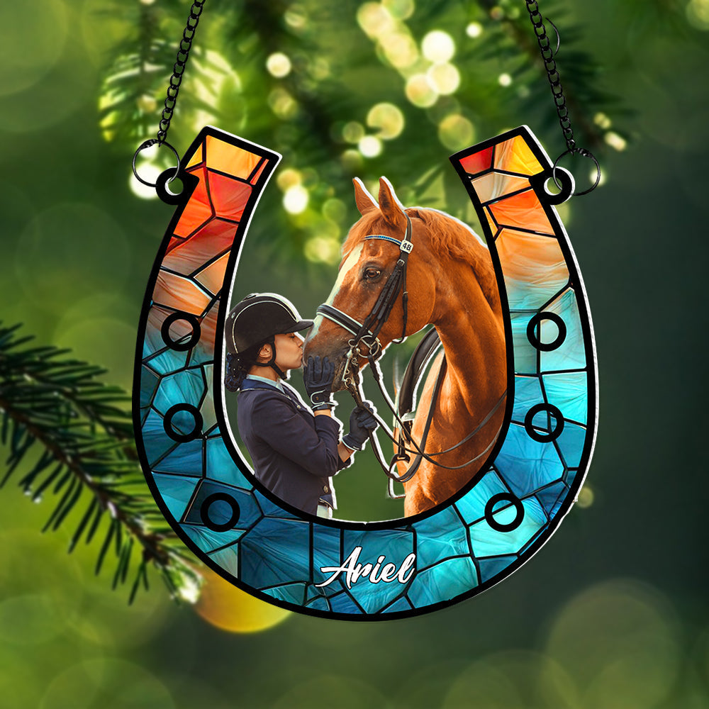 Personalized Custom Photo Gifts For Horse Lovers Suncatcher Ornament - Festive Holiday Keepsake Gift