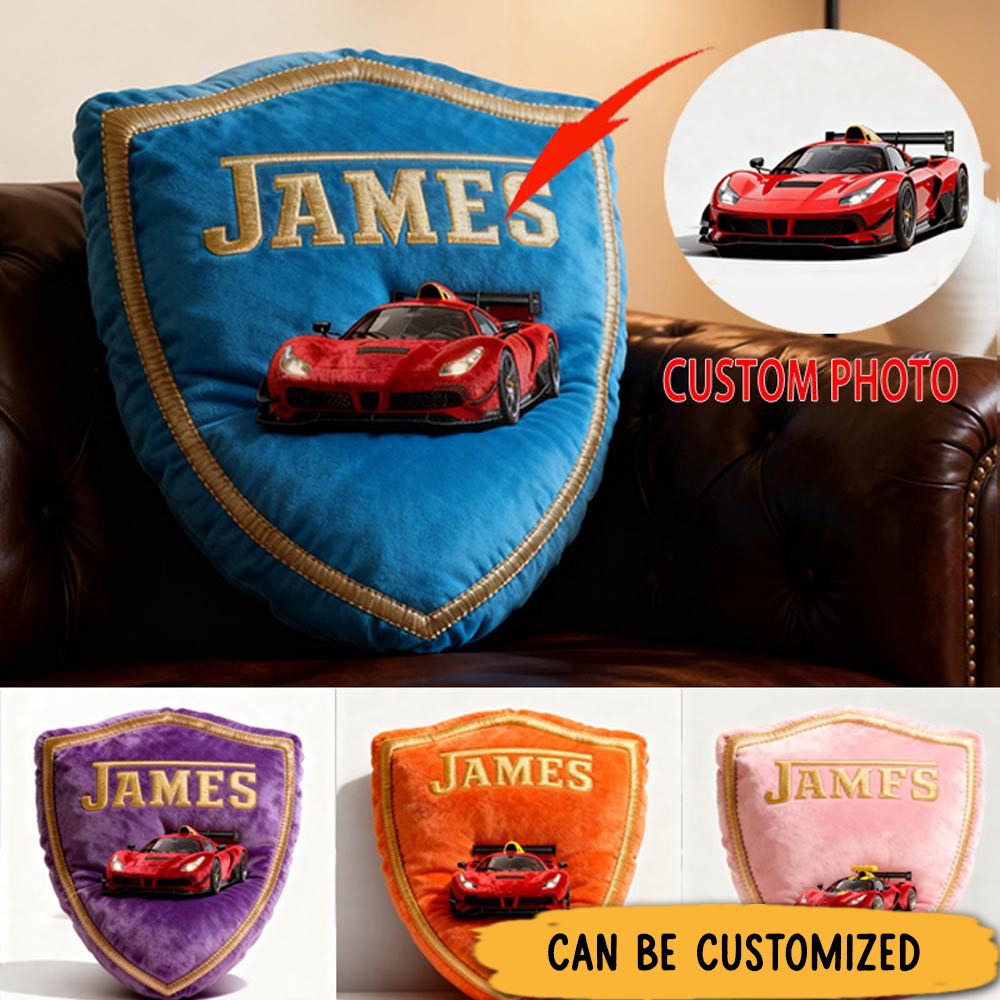 Personalized Custom Photo Shield Pillow 3D Graphic Print Cushion Gift for Racers and Car Lovers