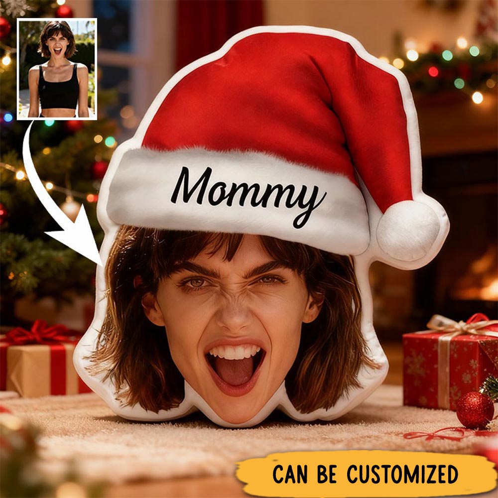 Personalized Custom Photos Santa Hat Head Graphic 3D Print Other Pillow Christmas Gifts for Family