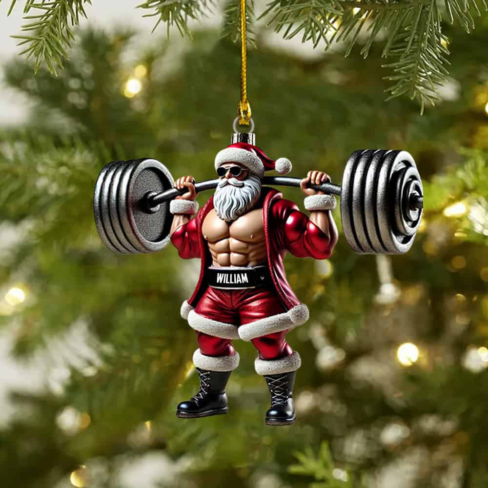 Personalized Custom Weightlifting Santa Ornament Personalized Christmas Fitness Ornament Bodybuilding Santa Xmas Tree Decoration