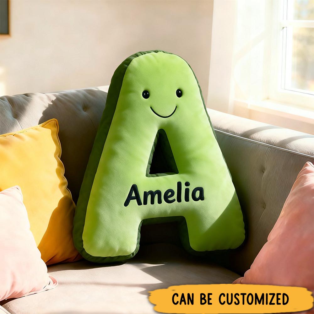 Personalized Cute Avocado Initial Name Pillow Christmas Gift for Kids Family