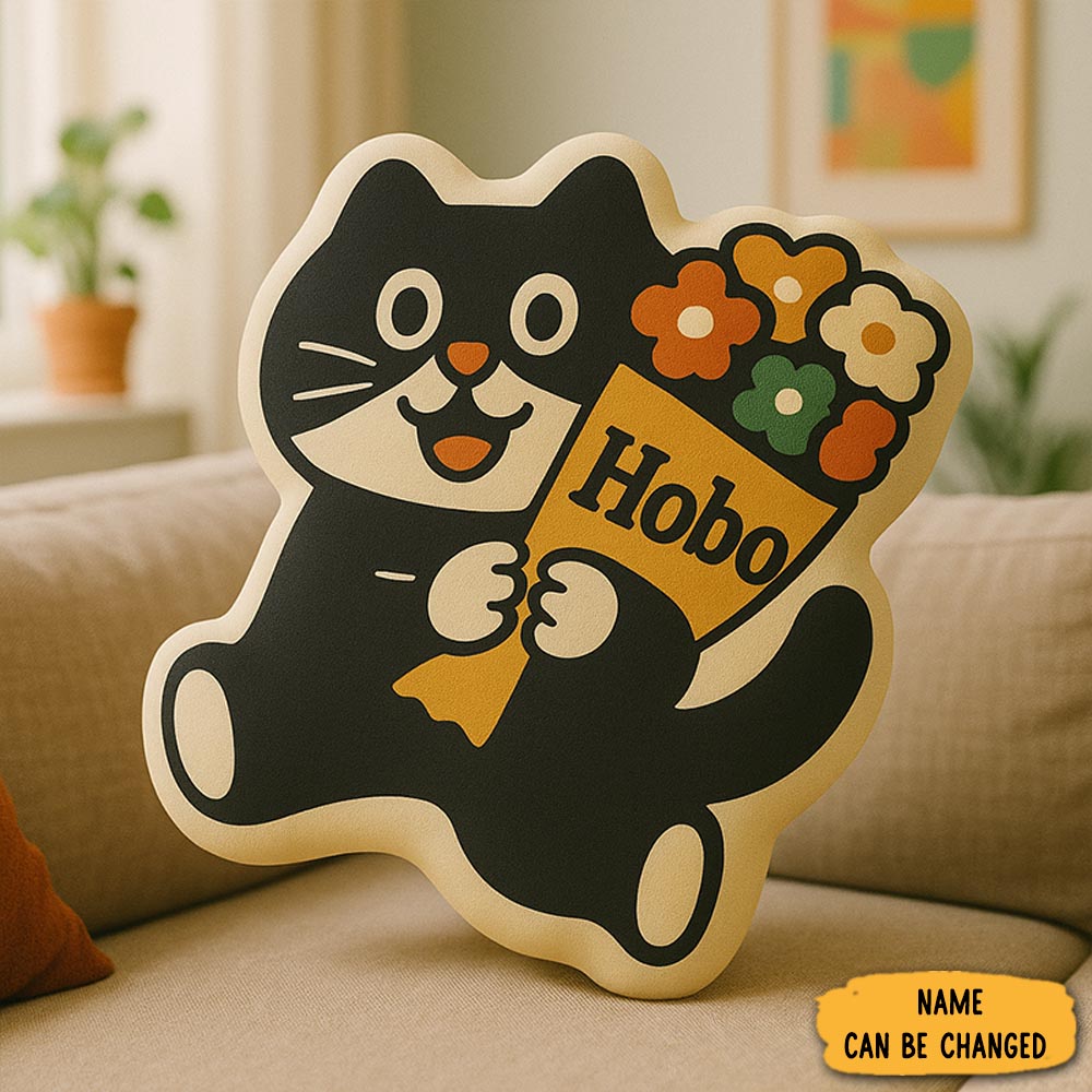 Personalized Cute Black Cat Throw Pillow Custom Pillow Gift For Cat Lovers