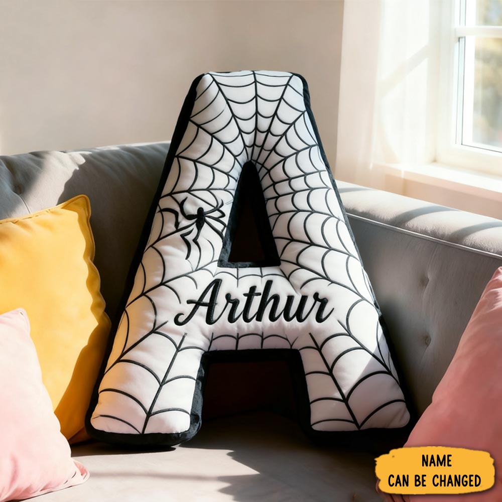 Personalized Cute Black Spider Web Initial Name Pillow Christmas Gift For Kids Family