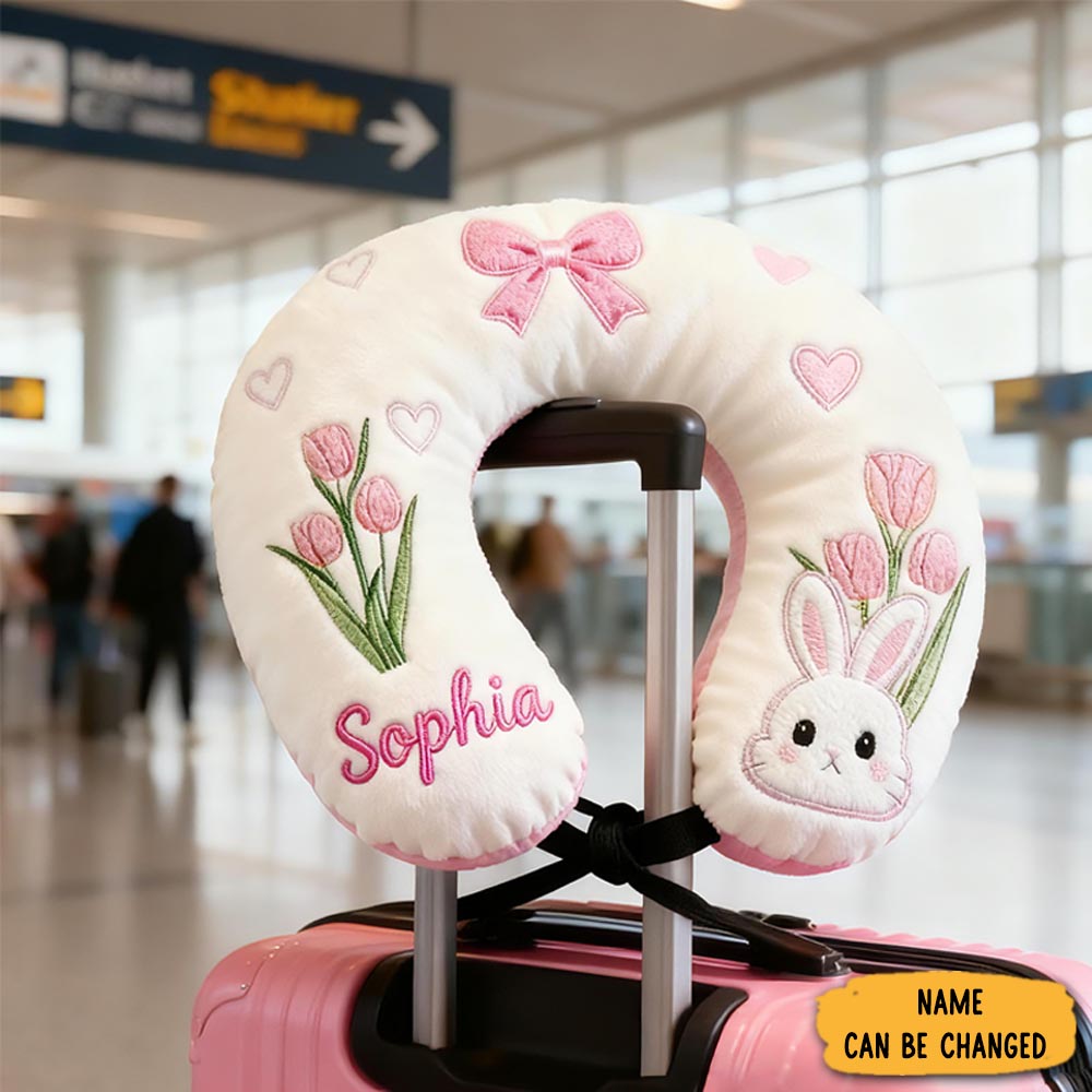 Personalized Cute Bunny U Shaped Pillow With Custom Name For Kids Birthday Gift For Kids