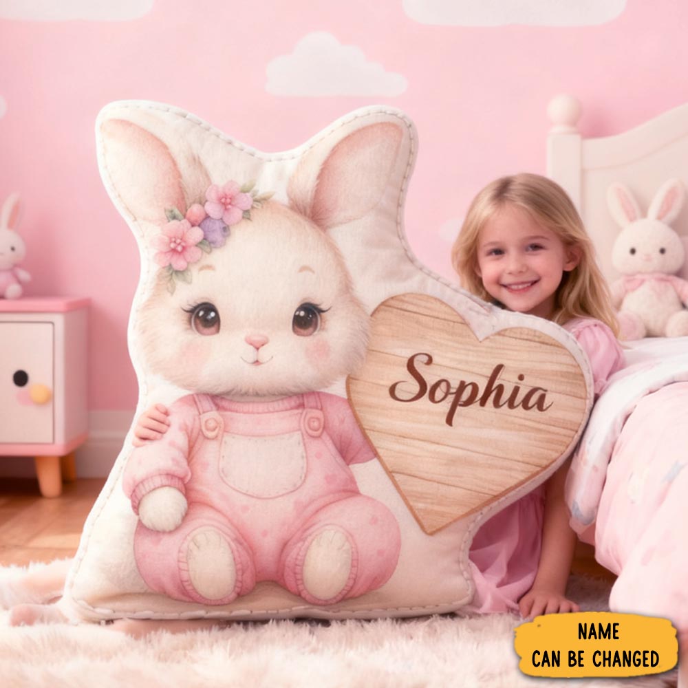 Personalized Cute Bunny With Name Graphic 3d Print Pillow Christmas Gift For Kids Birthday Gift