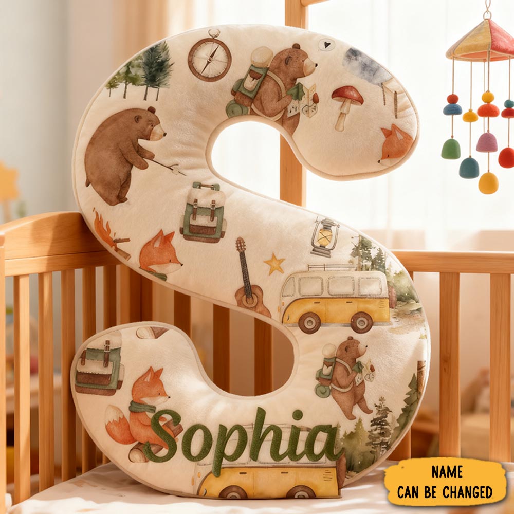 Personalized Cute Camping Kid Pillow Abear Camping Animals Fox Backpack Lover Kid Pillow Gifts For Kid Camping