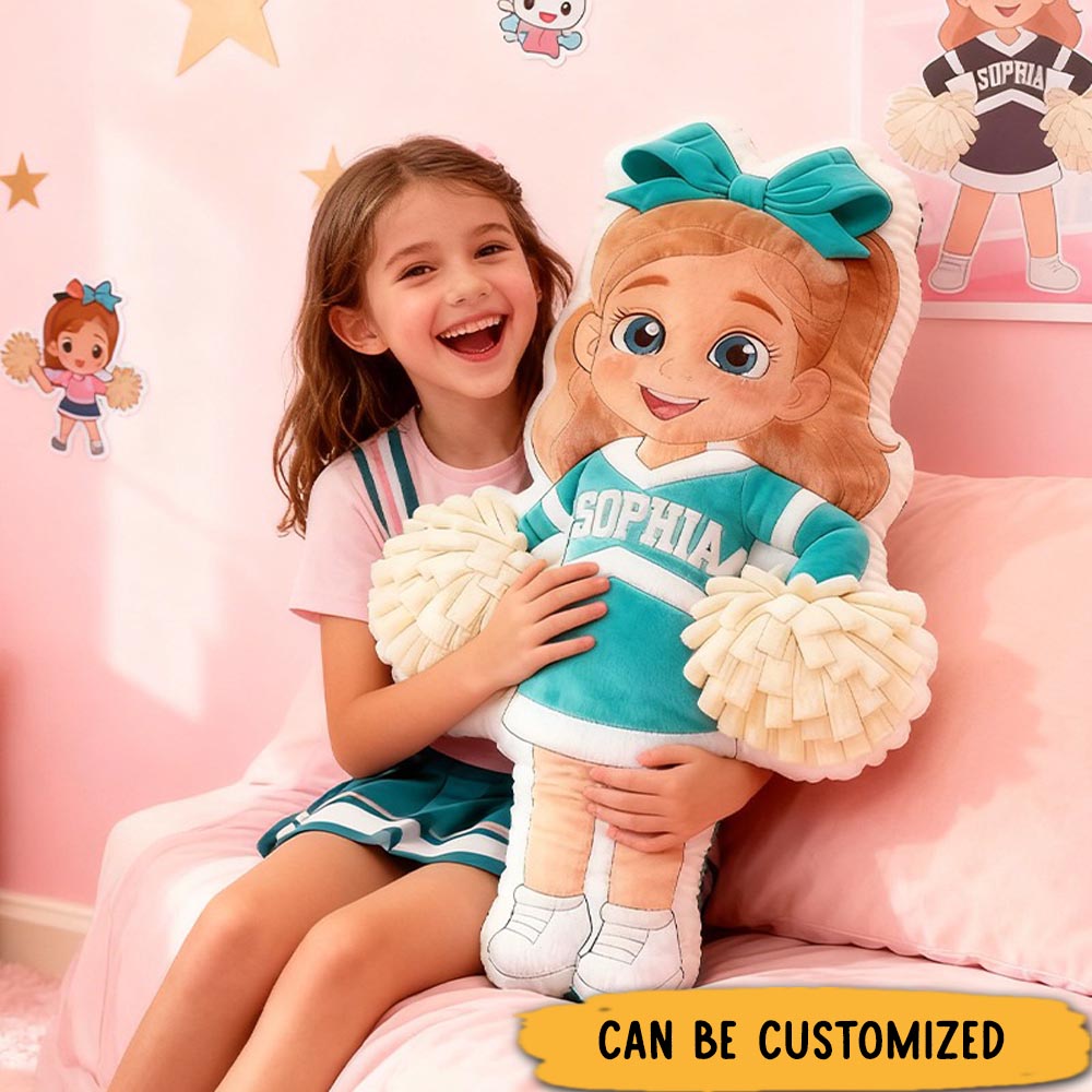 Personalized Cute Cheerleader Pillow with Custom Name for Girls and Cheer Squad Members
