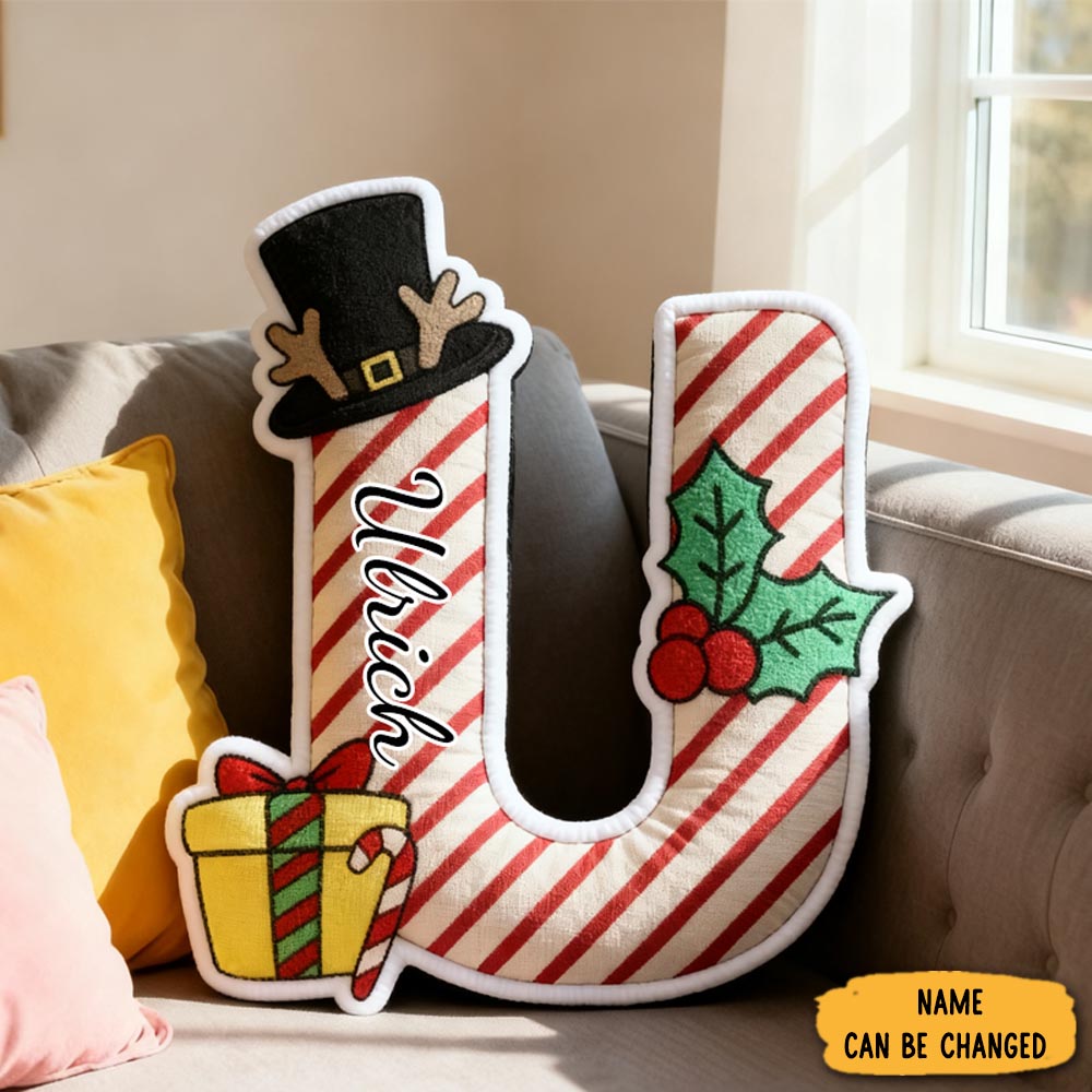 Personalized Cute Christmas Elements Initial With Name Pillow Christmas Gift For Kids
