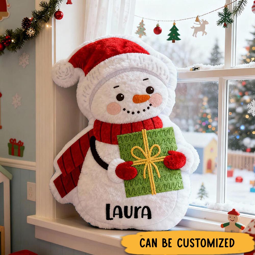 Personalized Cute Christmas Snowman with Name Graphic 3D Print Pillow Christmas Gift for Kids or Baby Birthday Gifts