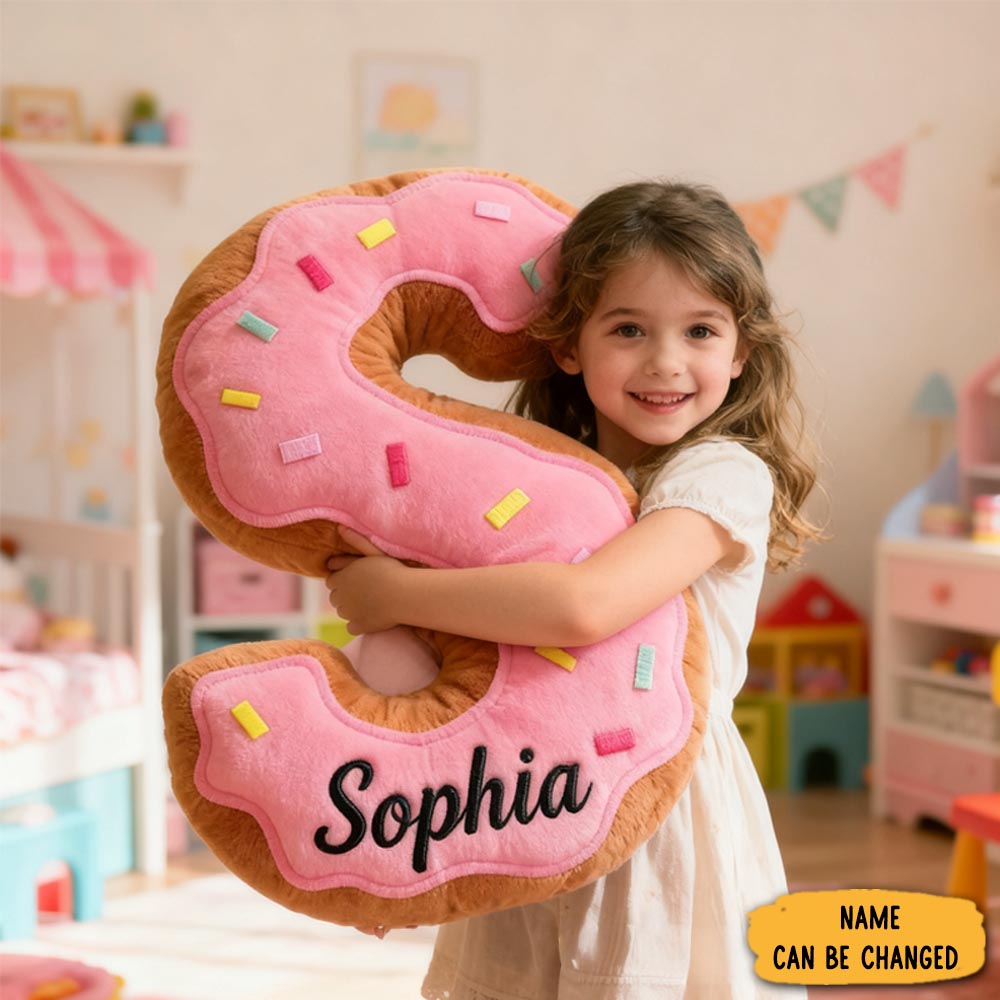 Personalized Cute Donuts Initial Graphic 3d Print Pillow With Name Christmas Gift For Kids