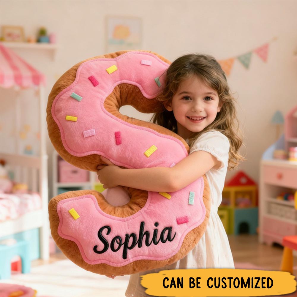 Personalized Cute Donuts Initial Graphic 3D Print Pillow with Name Christmas Gift for Kids